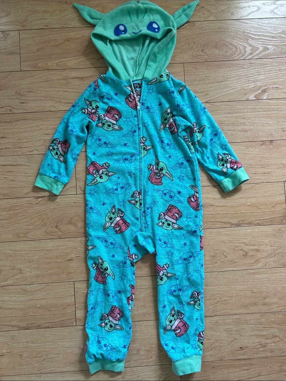 Star Wars Baby Yoda Hooded Fleece One-Piece Pajamas — Blue and Green, Size 4/5